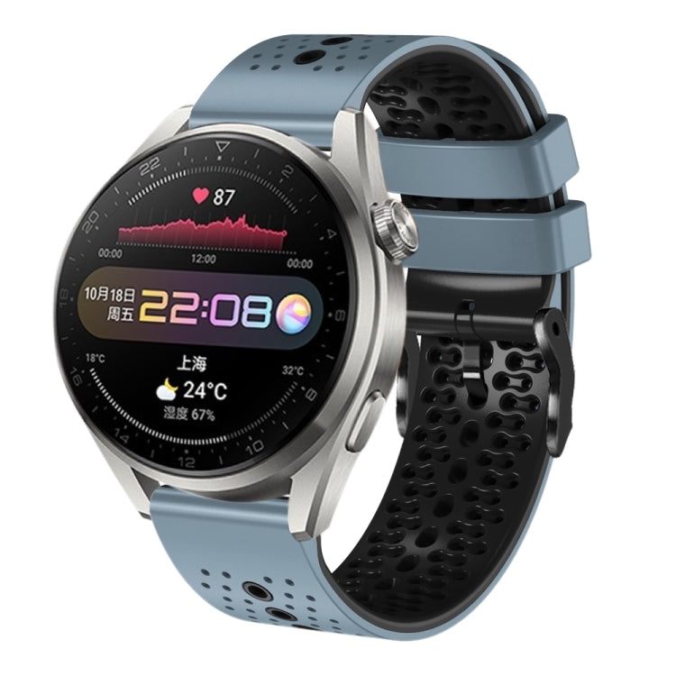 For Huawei Watch 3 Pro 22mm Perforated Two-Color Silicone Watch Band(Blue+Grey) - free shipping - PMC TechLife - Order now!