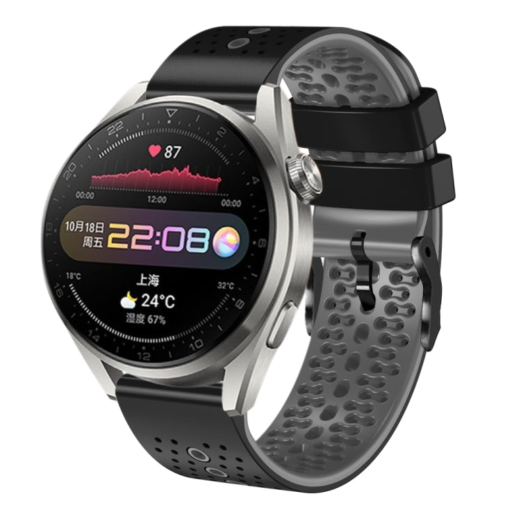 For Huawei Watch 3 Pro 22mm Perforated Two-Color Silicone Watch Band(Black+Grey) - free shipping - PMC TechLife - Order now!