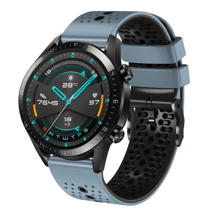 For Huawei GT2 46mm 22mm Perforated Two-Color Silicone Watch Band(Blue+Grey) - free shipping - PMC TechLife - Order now!