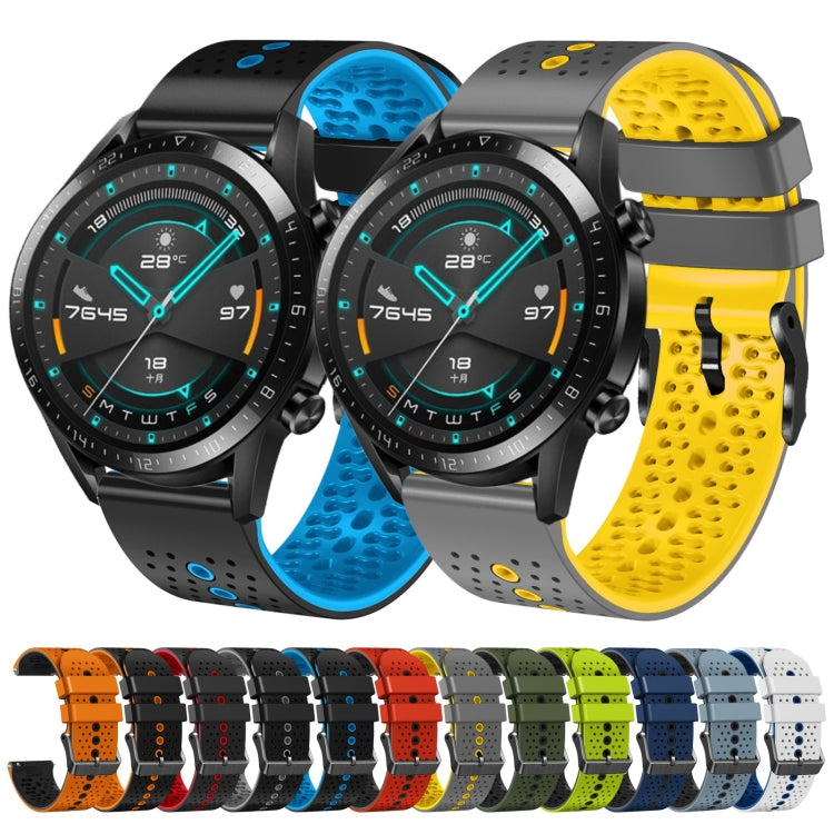 For Huawei GT2 46mm 22mm Perforated Two-Color Silicone Watch Band(White+Blue) - free shipping - PMC TechLife - Order now!