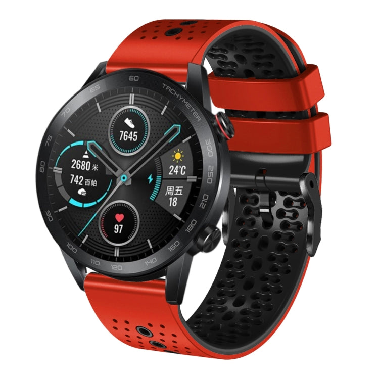 For Honor Magic Watch 2 46mm 22mm Perforated Two-Color Silicone Watch Band(Red+Black) - free shipping - PMC TechLife - Order now!