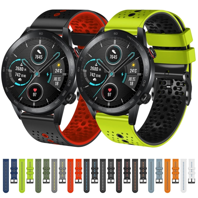 For Honor Magic Watch 2 46mm 22mm Perforated Two-Color Silicone Watch Band(Red+Black) - free shipping - PMC TechLife - Order now!