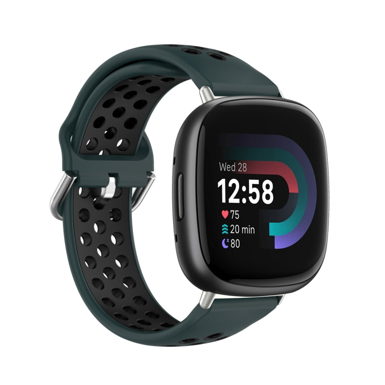 For Fitbit Versa 4 Two-Color Perforated Breathable Silicone Watch Band(Olive Green + Black) - free shipping - PMC TechLife - Order now!
