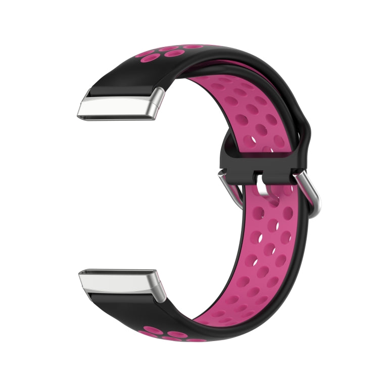 For Fitbit Versa 3 Two-Color Perforated Breathable Silicone Watch Band(Black+Rose Red) - free shipping - PMC TechLife - Order now!
