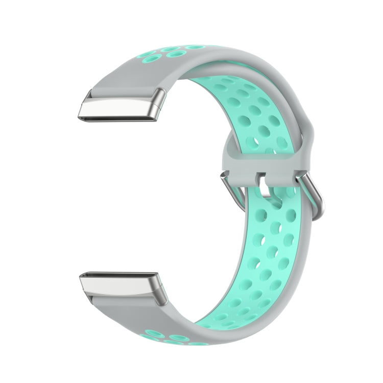 For Fitbit Versa 3 Two-Color Perforated Breathable Silicone Watch Band(Grey+Teal) - free shipping - PMC TechLife - Order now!