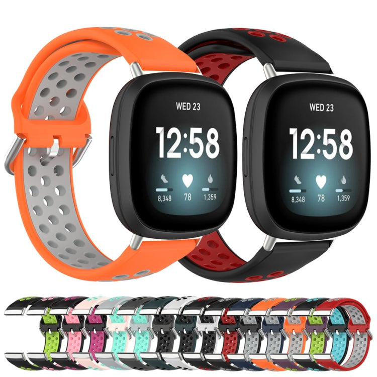 For Fitbit Versa 3 Two-Color Perforated Breathable Silicone Watch Band(Black+Black) - free shipping - PMC TechLife - Order now!