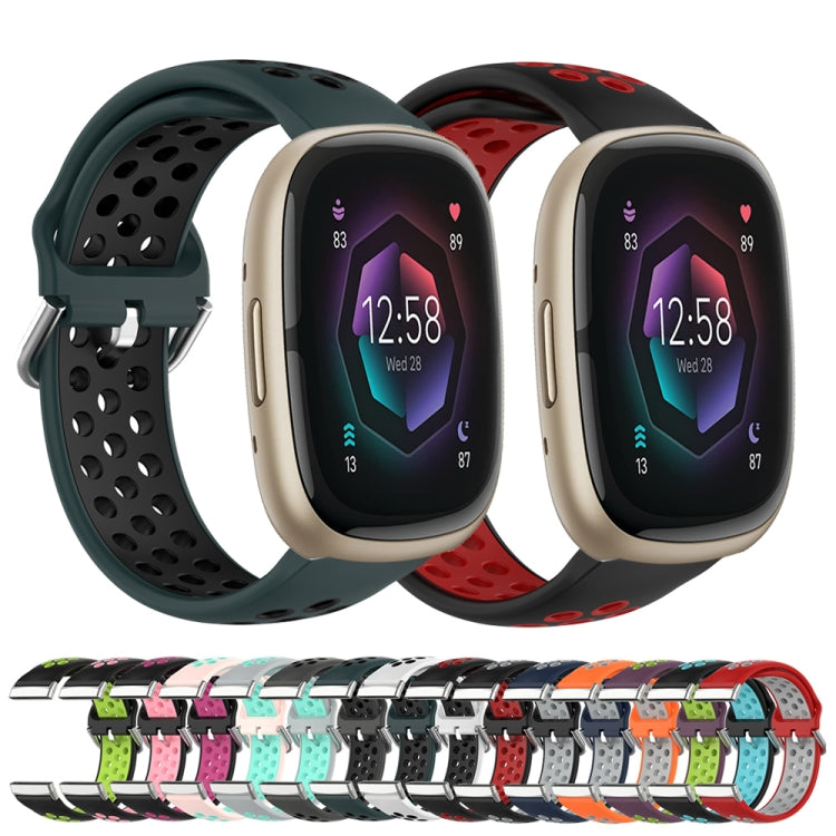 For Fitbit Sense 2 Two-Color Perforated Breathable Silicone Watch Band(Black+Grey) - free shipping - PMC TechLife - Order now!
