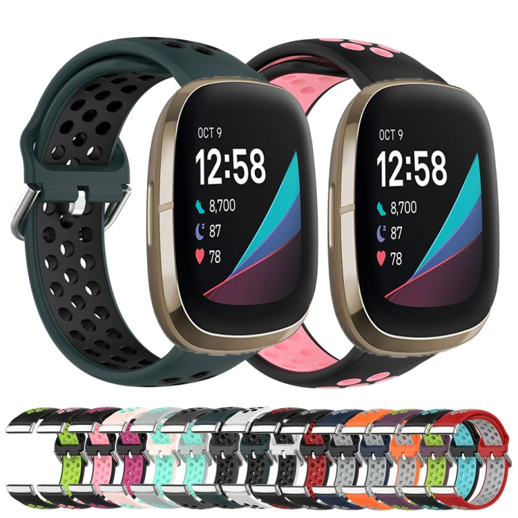 For Fitbit Sense Two-Color Perforated Breathable Silicone Watch Band(Black+Black) - free shipping - PMC TechLife - Order now!