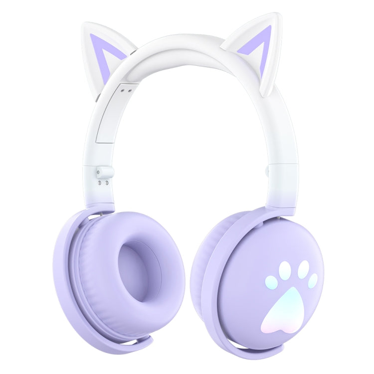 KE28 RGB Cute Cat Ears Bluetooth Wireless Music Headset with Detachable Mic(Pinple) - Headset & Headphone by PMC TechLife | Online Shopping South Africa | PMC TechLife