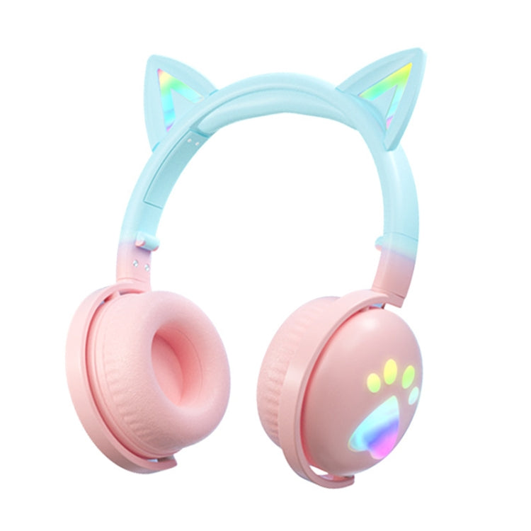 KE28 RGB Cute Cat Ears Bluetooth Wireless Music Headset with Detachable Mic(Pink+Blue) - Headset & Headphone by PMC TechLife | Online Shopping South Africa | PMC TechLife