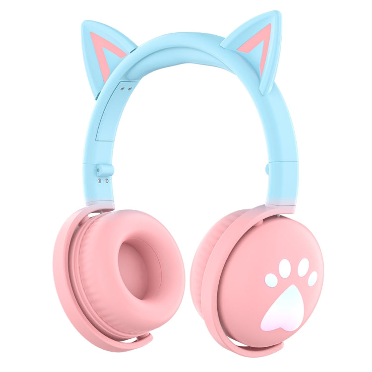 KE28 RGB Cute Cat Ears Bluetooth Wireless Music Headset with Detachable Mic(Pink+Blue) - Headset & Headphone by PMC Jewellery | Online Shopping South Africa | PMC Jewellery