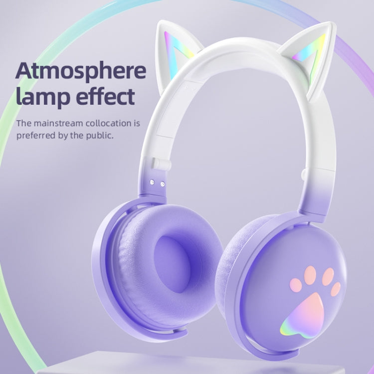 KE28 RGB Cute Cat Ears Bluetooth Wireless Music Headset with Detachable Mic(Pinple) - Headset & Headphone by PMC TechLife | Online Shopping South Africa | PMC TechLife