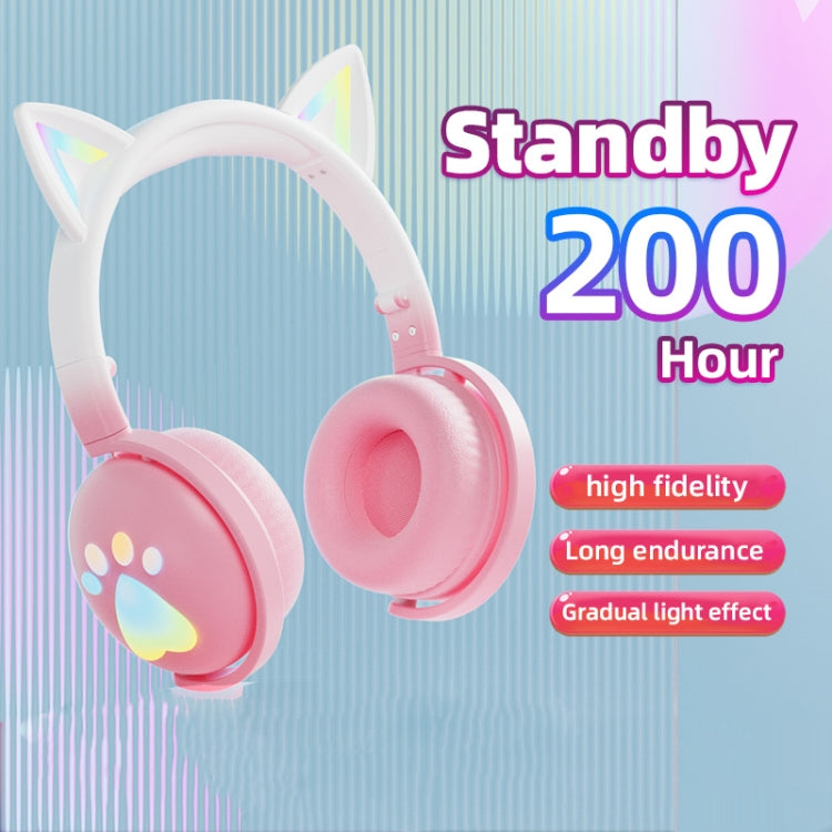 KE28 RGB Cute Cat Ears Bluetooth Wireless Music Headset with Detachable Mic(Pinple) - Headset & Headphone by PMC TechLife | Online Shopping South Africa | PMC TechLife