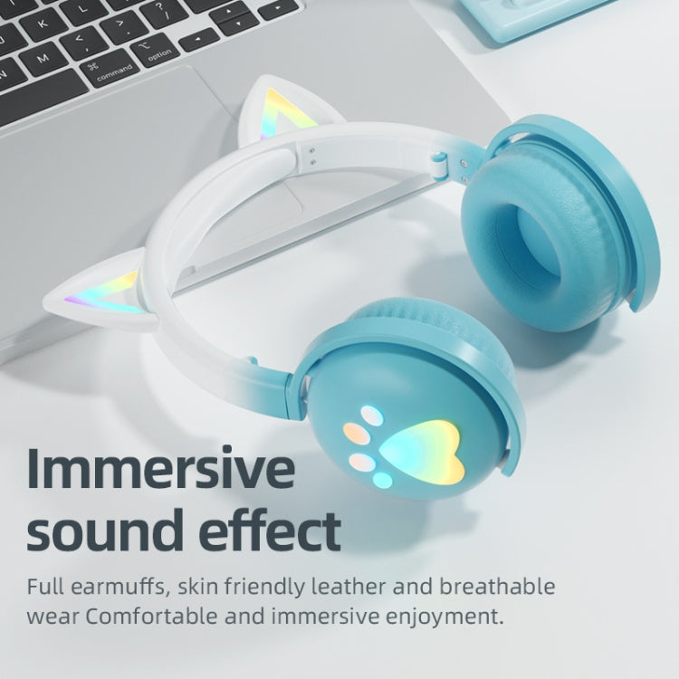 KE28 RGB Cute Cat Ears Bluetooth Wireless Music Headset with Detachable Mic(Pinple) - Headset & Headphone by PMC TechLife | Online Shopping South Africa | PMC TechLife