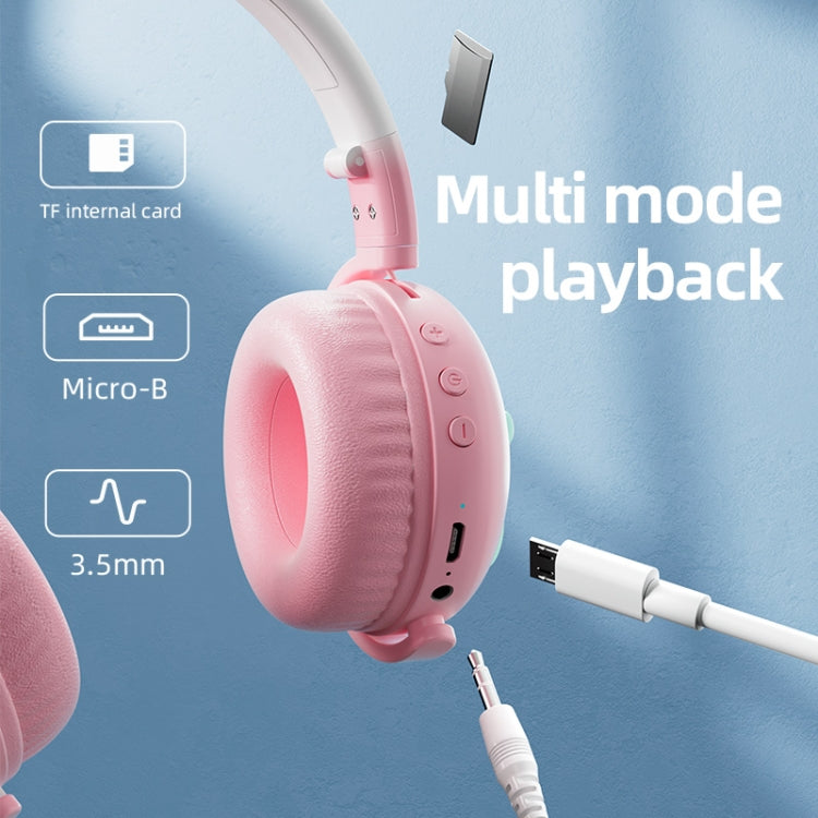 KE28 RGB Cute Cat Ears Bluetooth Wireless Music Headset with Detachable Mic(Pinple) - Headset & Headphone by PMC TechLife | Online Shopping South Africa | PMC TechLife
