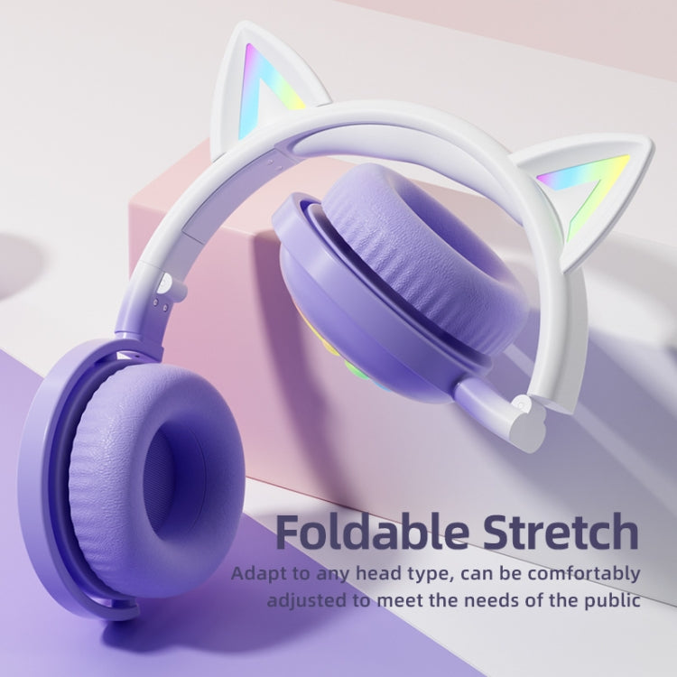 KE28 RGB Cute Cat Ears Bluetooth Wireless Music Headset with Detachable Mic(Pinple) - Headset & Headphone by PMC TechLife | Online Shopping South Africa | PMC TechLife