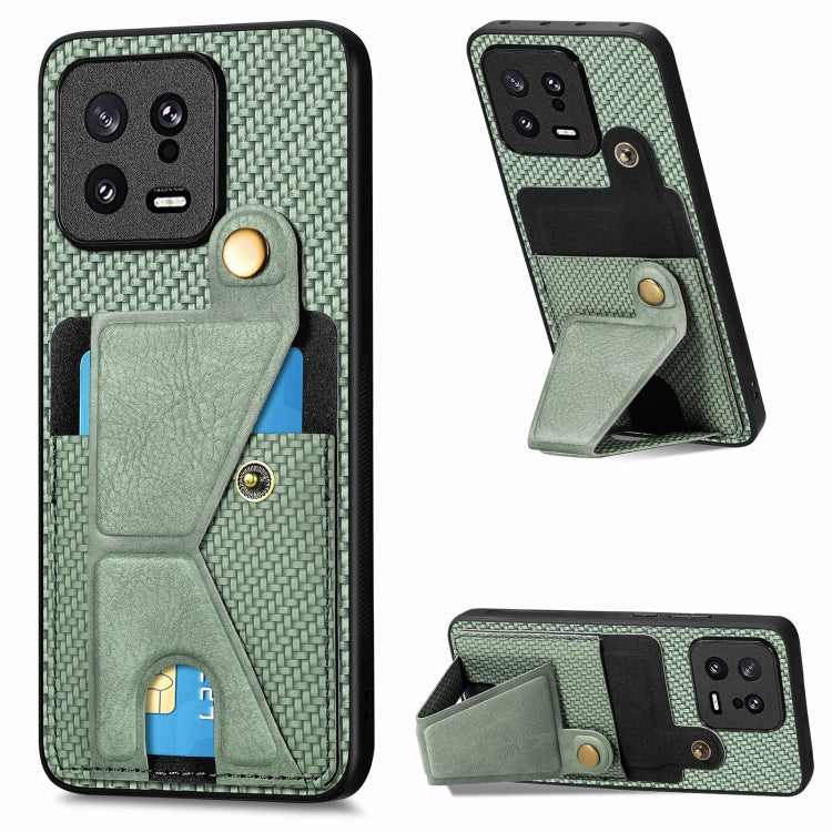 For Xiaomi 13 Carbon Fiber Wallet Flip Card Holder Phone Case(Green) - free shipping - PMC TechLife - Order now!