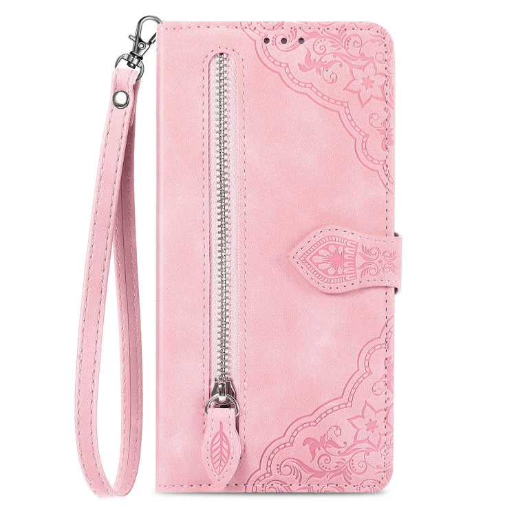 For Xiaomi 13 Lite Embossed Flower Zipper Leather Phone Case(Pink) - free shipping - PMC TechLife - Order now!