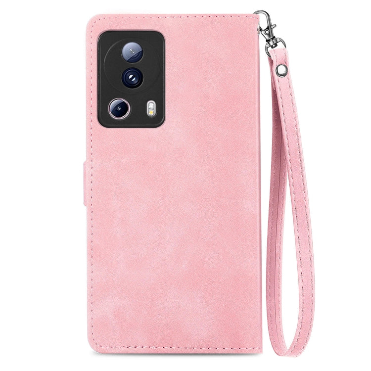 For Xiaomi 13 Lite Embossed Flower Zipper Leather Phone Case(Pink) - free shipping - PMC TechLife - Order now!