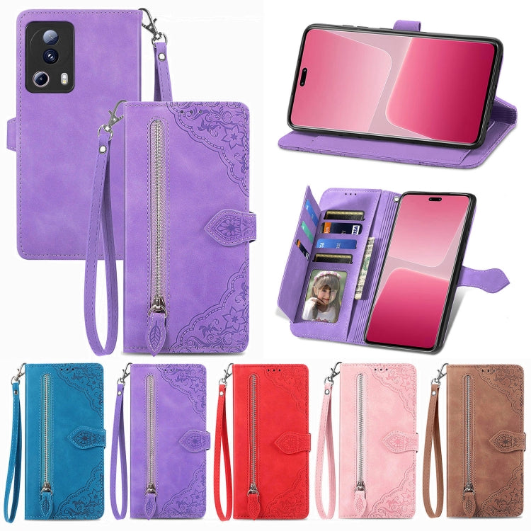 For Xiaomi 13 Lite Embossed Flower Zipper Leather Phone Case(Pink) - free shipping - PMC TechLife - Order now!