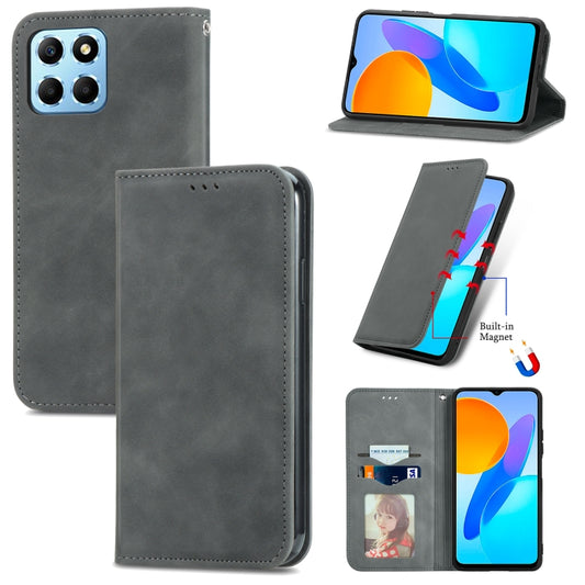 For Honor X6 Retro Skin Feel Magnetic Flip Leather Phone Case(Gray) - Honor Cases by PMC Jewellery | Online Shopping South Africa | PMC Jewellery