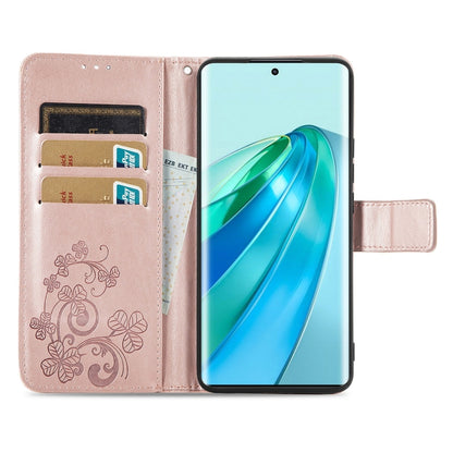 For Honor Magic5 Lite Four-leaf Clasp Embossed Buckle Leather Phone Case(Rose Gold) - Honor Cases by PMC Jewellery | Online Shopping South Africa | PMC Jewellery