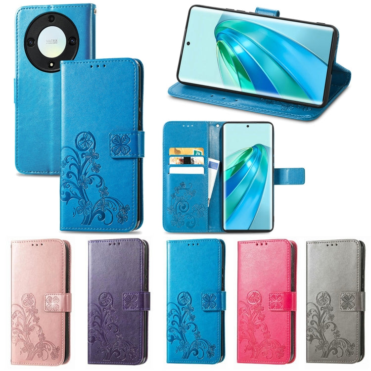 For Honor Magic5 Lite Four-leaf Clasp Embossed Buckle Leather Phone Case(Magenta) - free shipping - PMC TechLife - Order now!