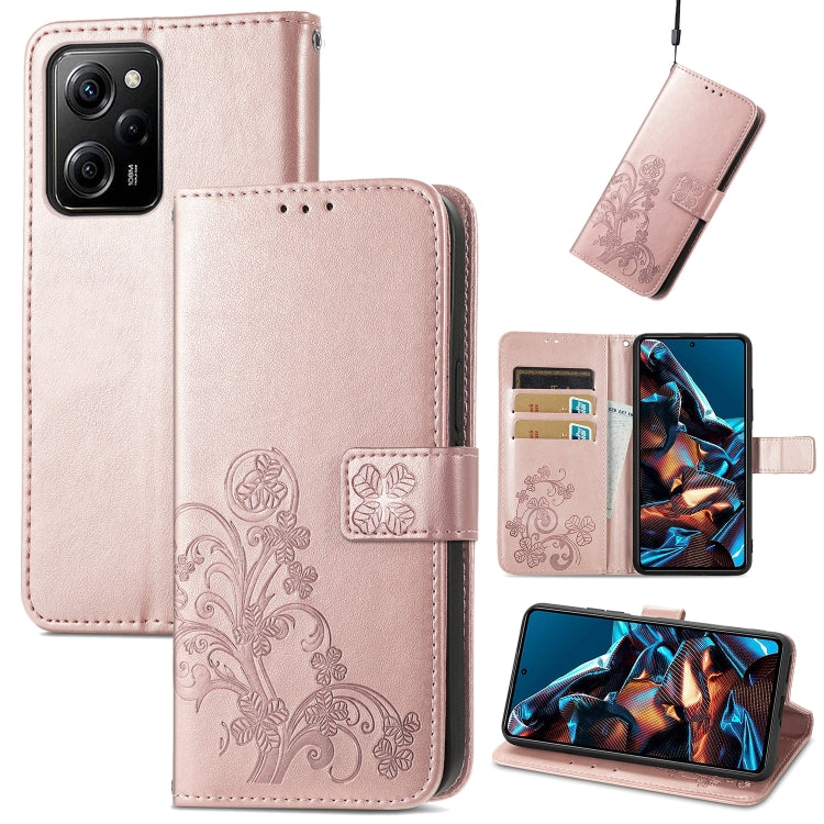 For xiaomi Poco X5 Pro Four-leaf Clasp Embossed Leather Phone Case(Rose Gold) - free shipping - PMC TechLife - Order now!