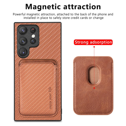 For Samsung Galaxy S22 5G Carbon Fiber Leather Card Magsafe Magnetic Phone Case(Brown) - Galaxy S22 5G Cases by PMC Jewellery | Online Shopping South Africa | PMC Jewellery