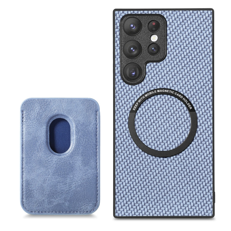 For Samsung Galaxy S22 Ultra 5G Carbon Fiber Leather Card Magsafe Magnetic Phone Case(Blue) - Galaxy S22 Ultra 5G Cases by PMC Jewellery | Online Shopping South Africa | PMC Jewellery