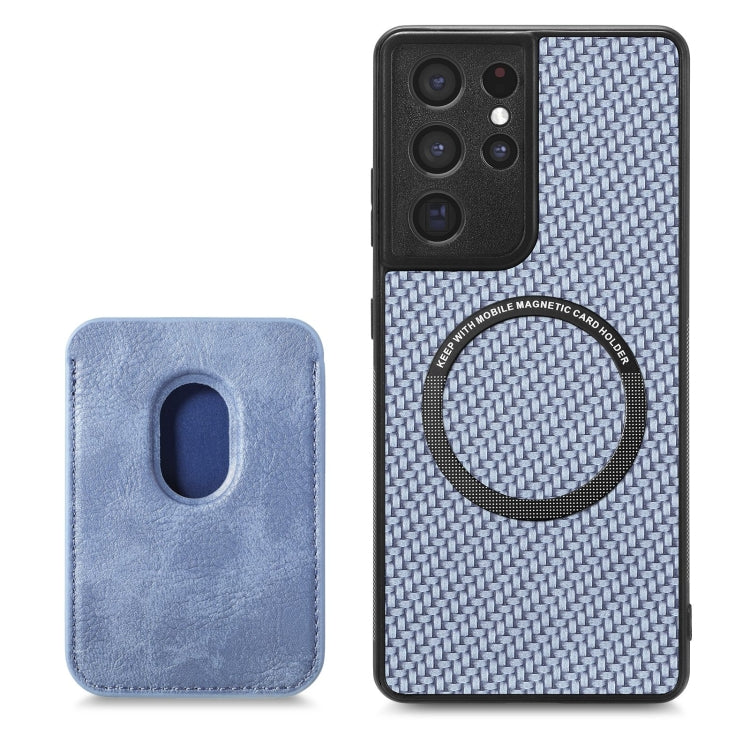 For Samsung Galaxy S21 Ultra 5G Carbon Fiber Leather Card Magsafe Magnetic Phone Case(Blue) - Galaxy S21 Ultra 5G Cases by PMC Jewellery | Online Shopping South Africa | PMC Jewellery