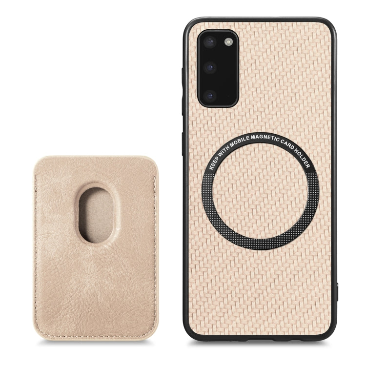 For Samsung Galaxy S20 Carbon Fiber Leather Card Magsafe Magnetic Phone Case(Khaki) - Galaxy Phone Cases by PMC TechLife | Online Shopping South Africa | PMC TechLife