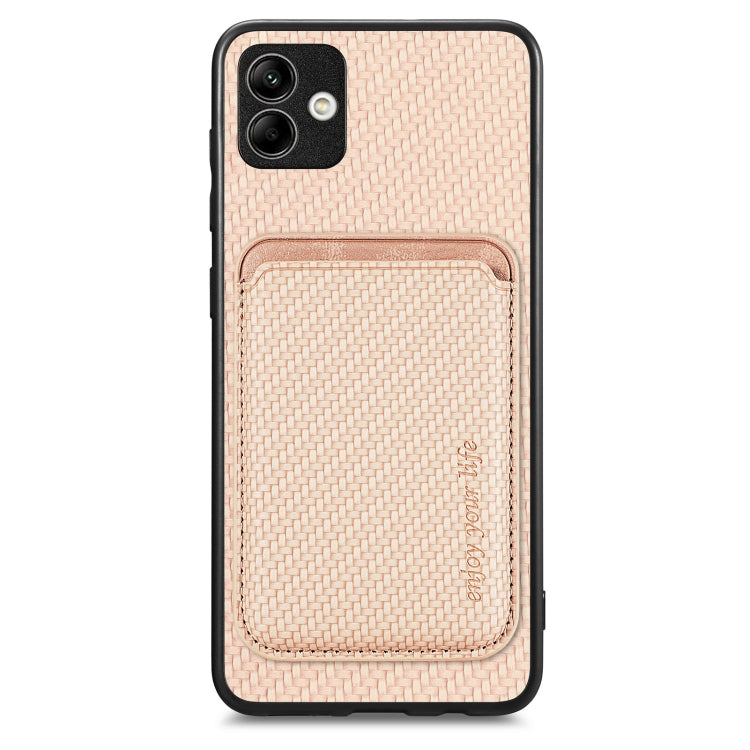 For Samsung Galaxy A04 4G Carbon Fiber Leather Card Magsafe Magnetic Phone Case(Khaki) - Galaxy Phone Cases by PMC TechLife | Online Shopping South Africa | PMC TechLife