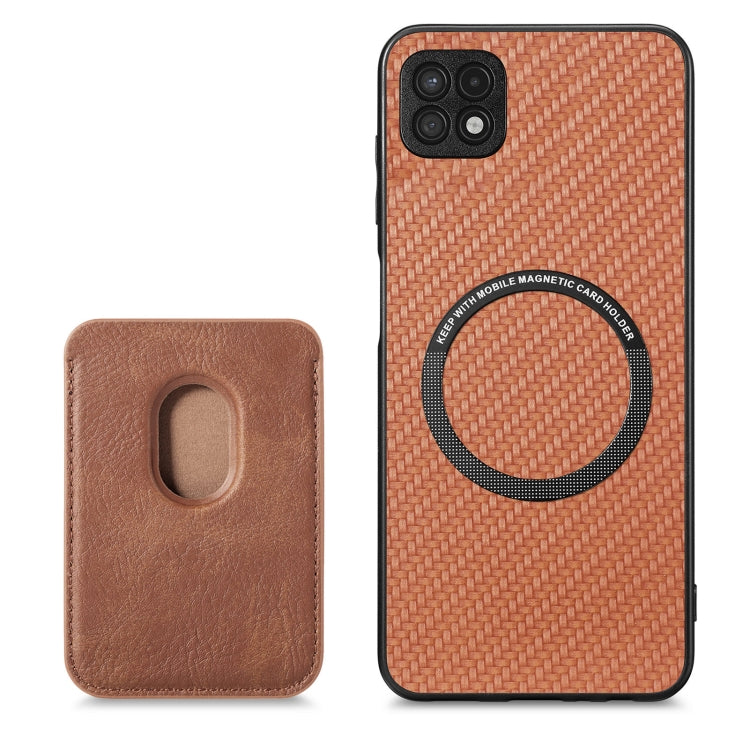 For Samsung Galaxy A22 5G Carbon Fiber Leather Card Magsafe Magnetic Phone Case(Brown) - Galaxy Phone Cases by PMC Jewellery | Online Shopping South Africa | PMC Jewellery