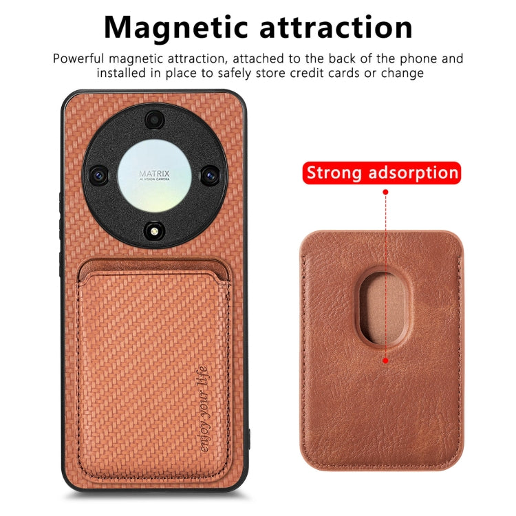 For Honor X9A Carbon Fiber Leather Card Magsafe Magnetic Phone Case(Brown) - Honor Cases by PMC TechLife | Online Shopping South Africa | PMC TechLife | Buy Now Pay Later Mobicred