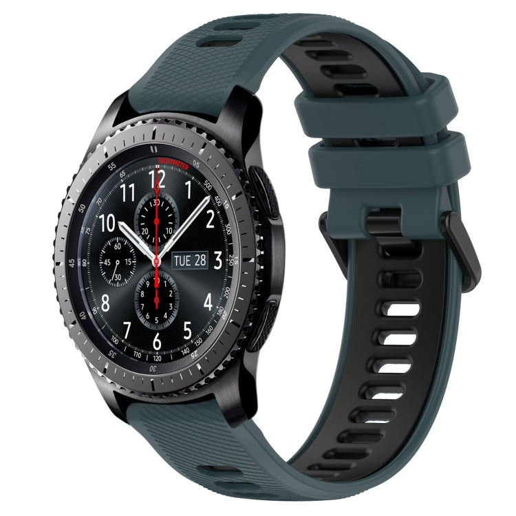 For Samsung Gear S3 Frontier 22mm Sports Two-Color Silicone Watch Band(Olive Green+Black) - Smart Wear by PMC Jewellery | Online Shopping South Africa | PMC Jewellery