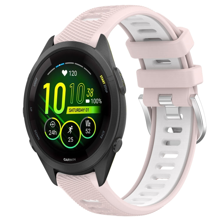 For Garmin Forerunner 265S 18mm Sports Two-Color Steel Buckle Silicone Watch Band(Pink+White) - Smart Wear by PMC Jewellery | Online Shopping South Africa | PMC Jewellery