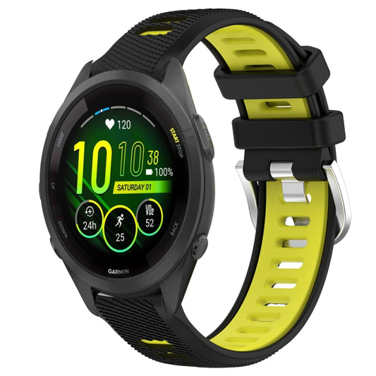 For Garmin Forerunner 265S 18mm Sports Two-Color Steel Buckle Silicone Watch Band(Black+Lime Green) - Smart Wear by PMC Jewellery | Online Shopping South Africa | PMC Jewellery