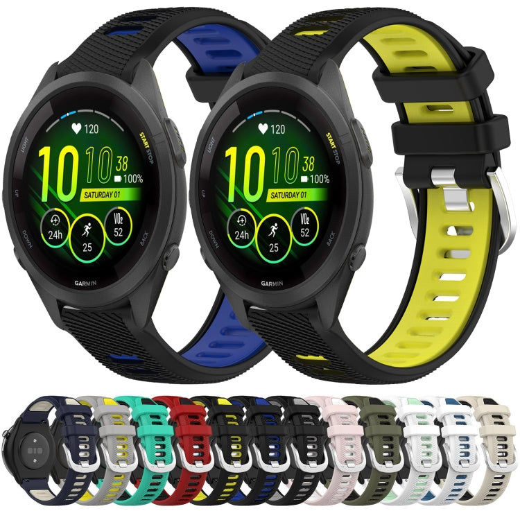 For Garmin Forerunner 255S 18mm Sports Two-Color Steel Buckle Silicone Watch Band(Black+Lime Green) - Smart Wear by PMC Jewellery | Online Shopping South Africa | PMC Jewellery