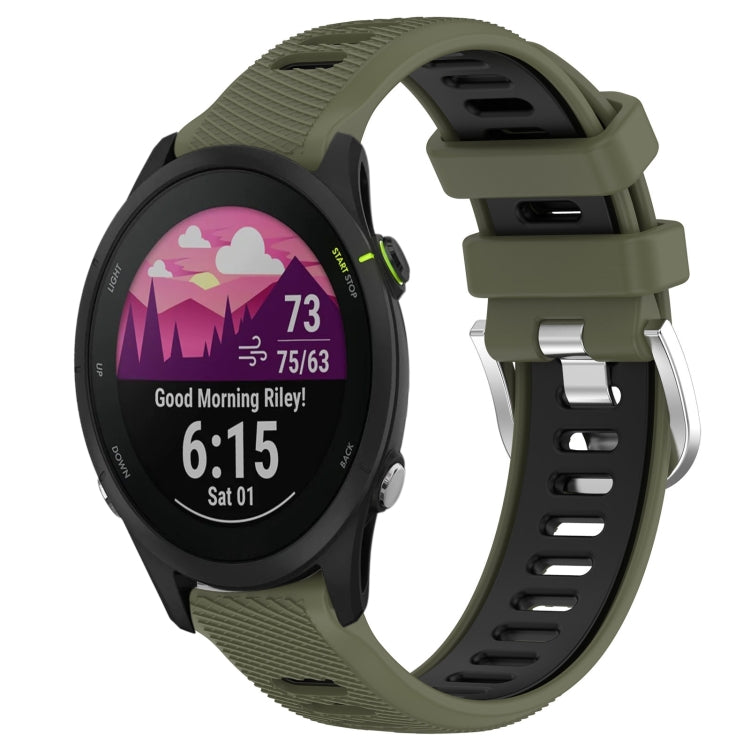 For Garmin Forerunner 255S 18mm Sports Two-Color Steel Buckle Silicone Watch Band(Army Green+Black) - Smart Wear by PMC Jewellery | Online Shopping South Africa | PMC Jewellery