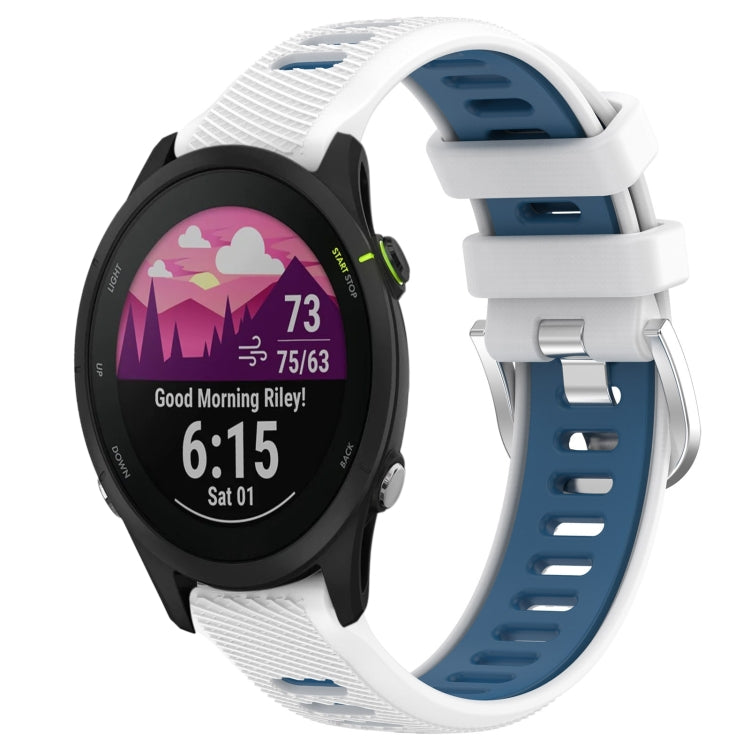 For Garmin Forerunner 255S Music 18mm Sports Two-Color Steel Buckle Silicone Watch Band(White+Blue) - Smart Wear by PMC Jewellery | Online Shopping South Africa | PMC Jewellery