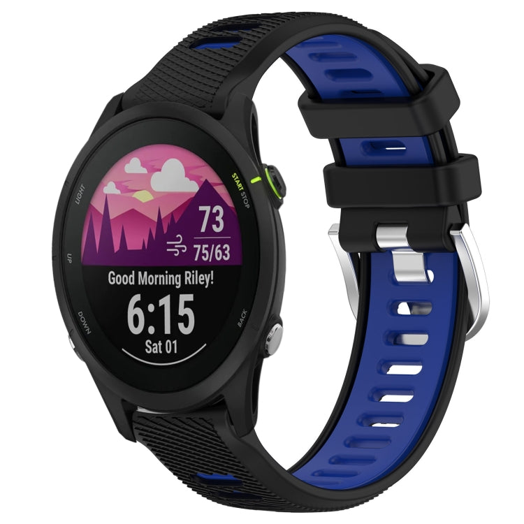 For Garmin Forerunner 255S Music 18mm Sports Two-Color Steel Buckle Silicone Watch Band(Black+Blue) - Smart Wear by PMC Jewellery | Online Shopping South Africa | PMC Jewellery