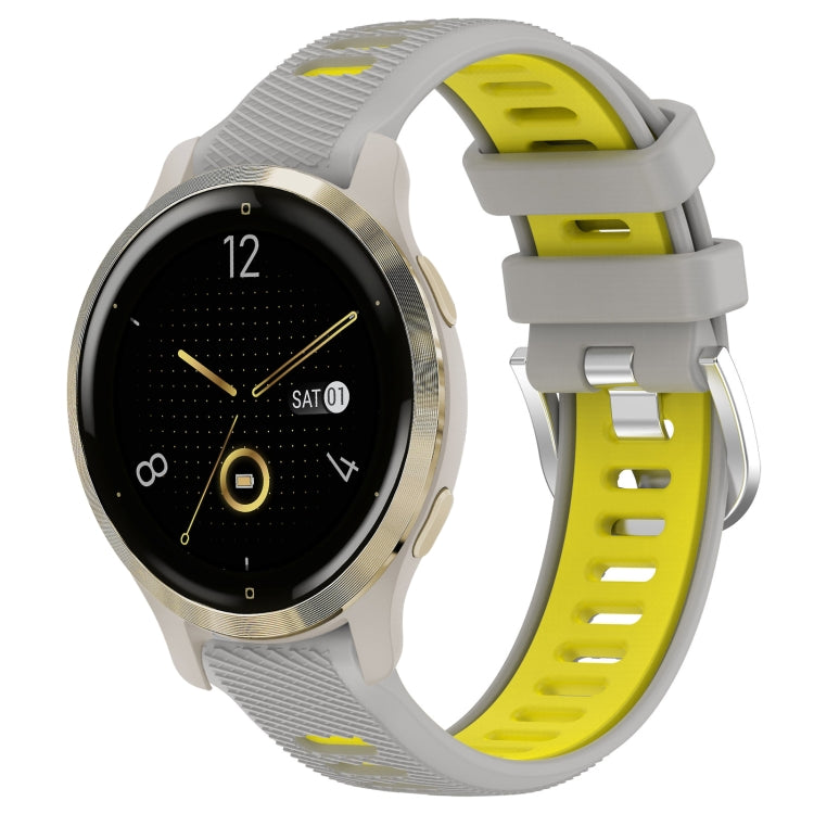 For Garmin Venu 2S 18mm Sports Two-Color Steel Buckle Silicone Watch Band(Grey+Yellow) - Smart Wear by PMC Jewellery | Online Shopping South Africa | PMC Jewellery