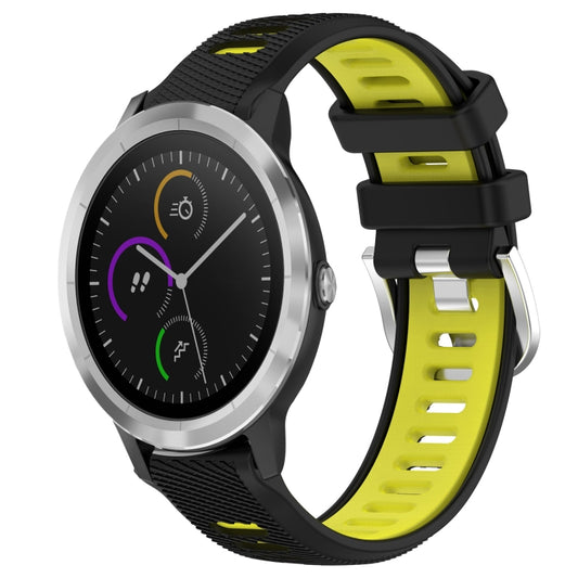 For Garmin Vivoactive3 20mm Sports Two-Color Steel Buckle Silicone Watch Band(Black+Lime Green) - Smart Wear by PMC Jewellery | Online Shopping South Africa | PMC Jewellery