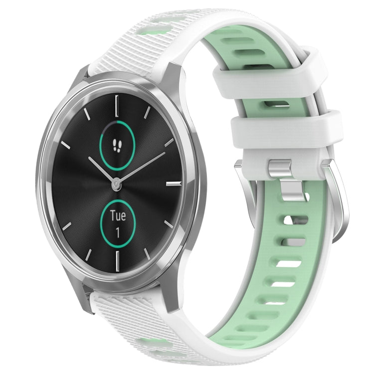 For Garmin VivoMove Luxe 20mm Sports Two-Color Steel Buckle Silicone Watch Band(White+Teal) - Smart Wear by PMC Jewellery | Online Shopping South Africa | PMC Jewellery