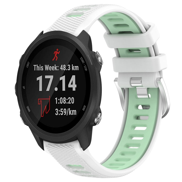 For Garmin Forerunner 245 Music 20mm Sports Two-Color Steel Buckle Silicone Watch Band(White+Teal) - Smart Wear by PMC Jewellery | Online Shopping South Africa | PMC Jewellery