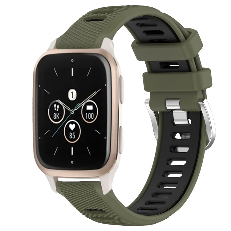 For Garmin Forerunner Sq2 Music 20mm Sports Two-Color Steel Buckle Silicone Watch Band(Army Green+Black) - Smart Wear by PMC Jewellery | Online Shopping South Africa | PMC Jewellery