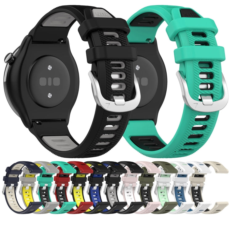 For Amazfit GTS 2 22mm Cross Texture Two Color Silicone Steel Buckle Watch Band(White+Teal) -  by PMC Jewellery | Online Shopping South Africa | PMC Jewellery