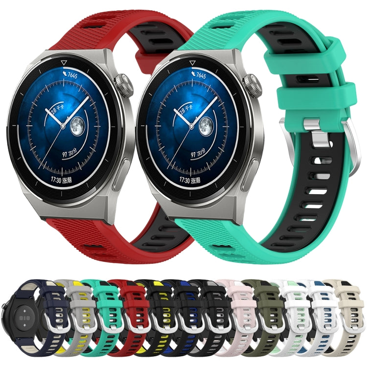 For Honor MagicWatch2 42mm 20mm Sports Two-Color Steel Buckle Silicone Watch Band(Black+Blue) - Smart Wear by PMC Jewellery | Online Shopping South Africa | PMC Jewellery