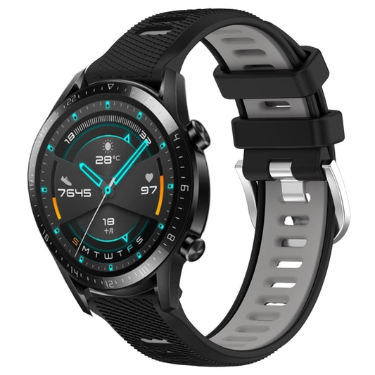 For Huawei Watch GT2 42mm 20mm Sports Two-Color Steel Buckle Silicone Watch Band(Black+Grey) - Smart Wear by PMC Jewellery | Online Shopping South Africa | PMC Jewellery